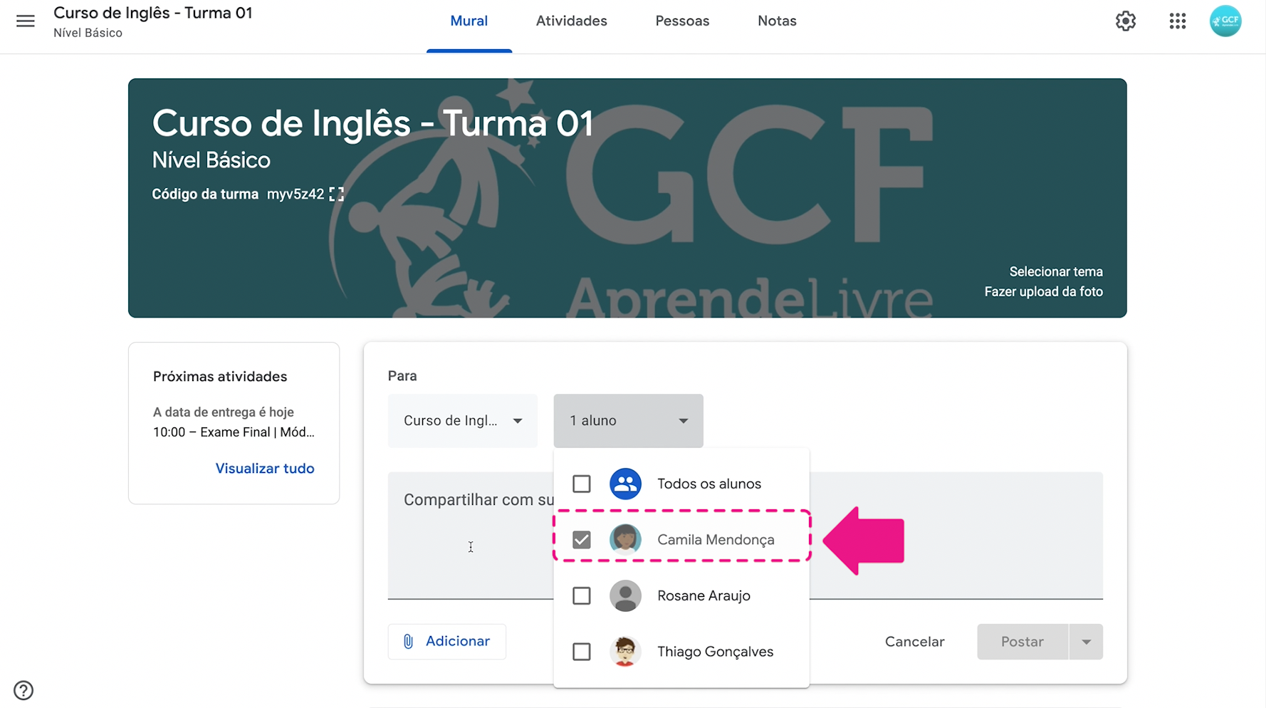  Como se comunicar com os alunos no Google Sala de Aula 10